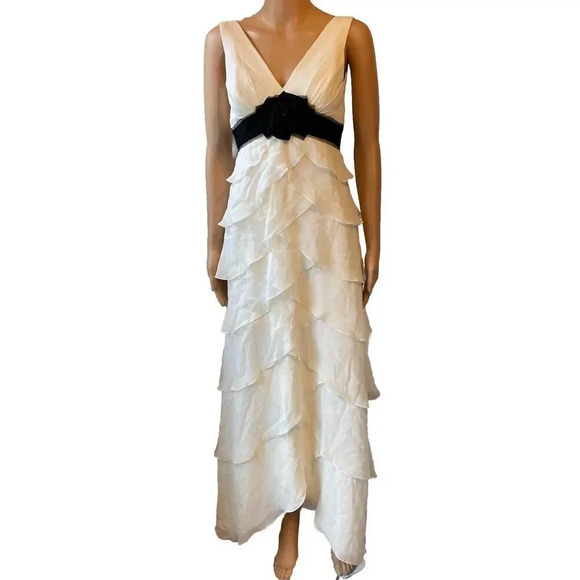 BCBGMaxAzria Dresses & Skirts - New Bcbgmaxazria Womens Fairy White Black Silk Chiffon Maxi Dress Empire Waist 0